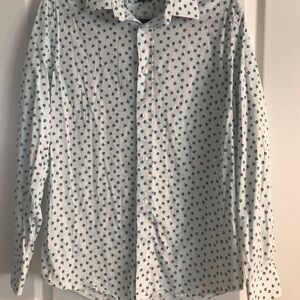 Men's White and Blue Patterned Shirt